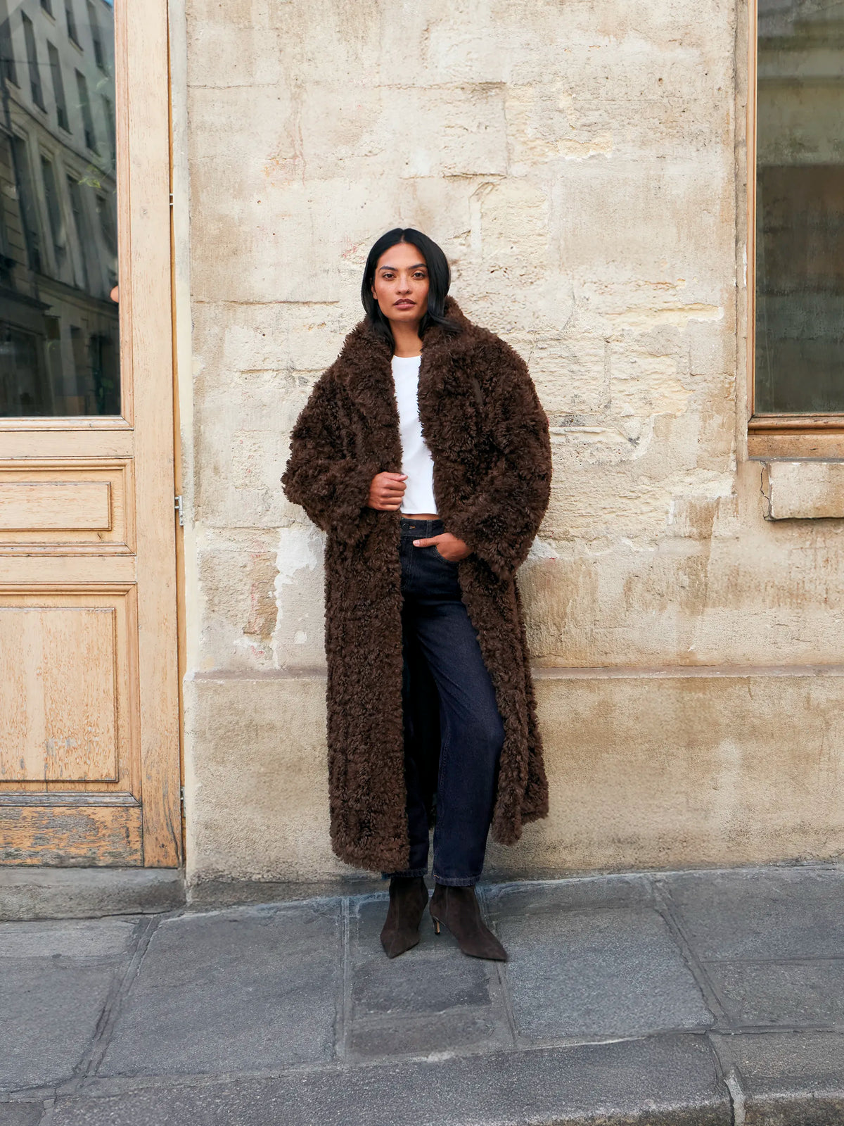 Chocolate Faux Fur Longline Coat