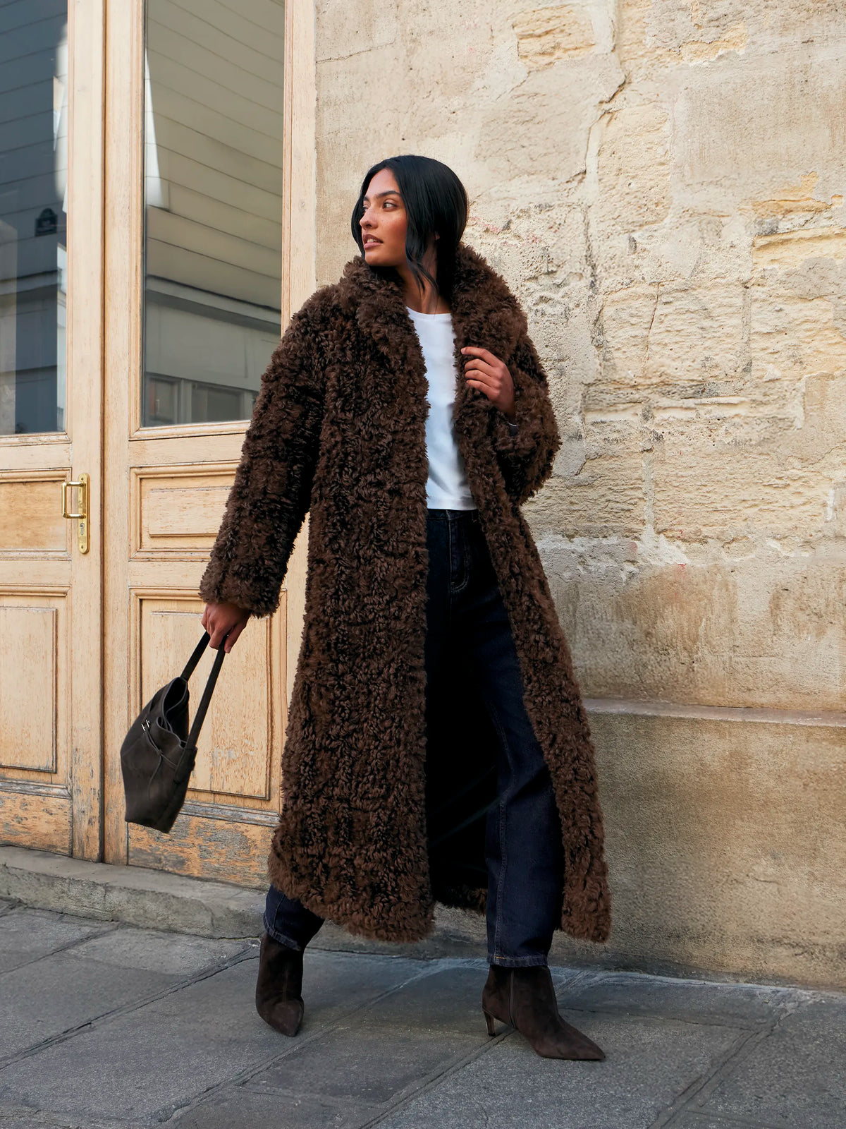Chocolate Faux Fur Longline Coat
