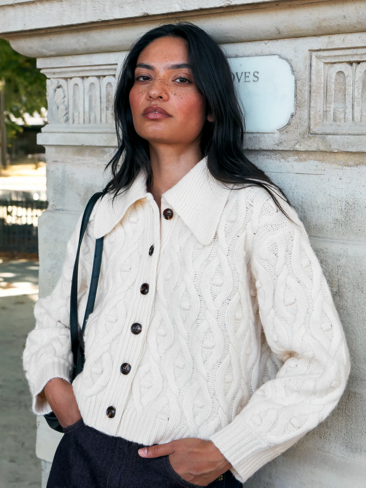 Cream Wool Cable Knit Cardigan