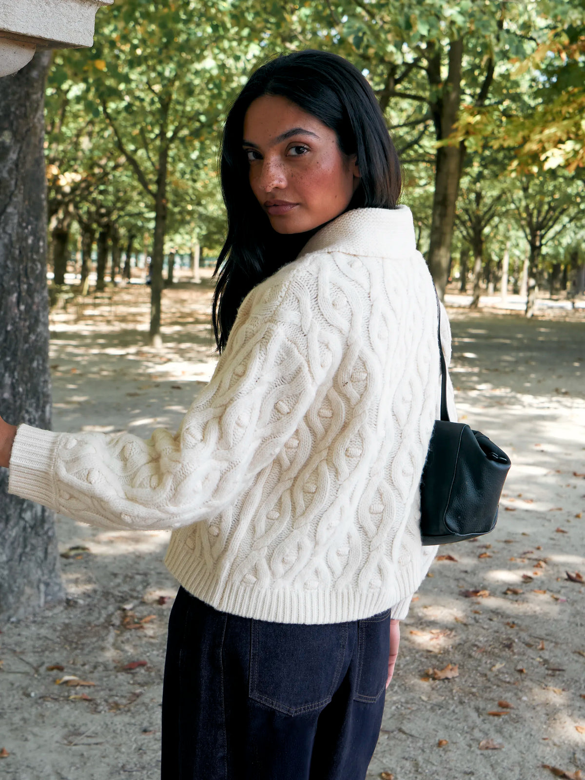 Cream Wool Cable Knit Cardigan