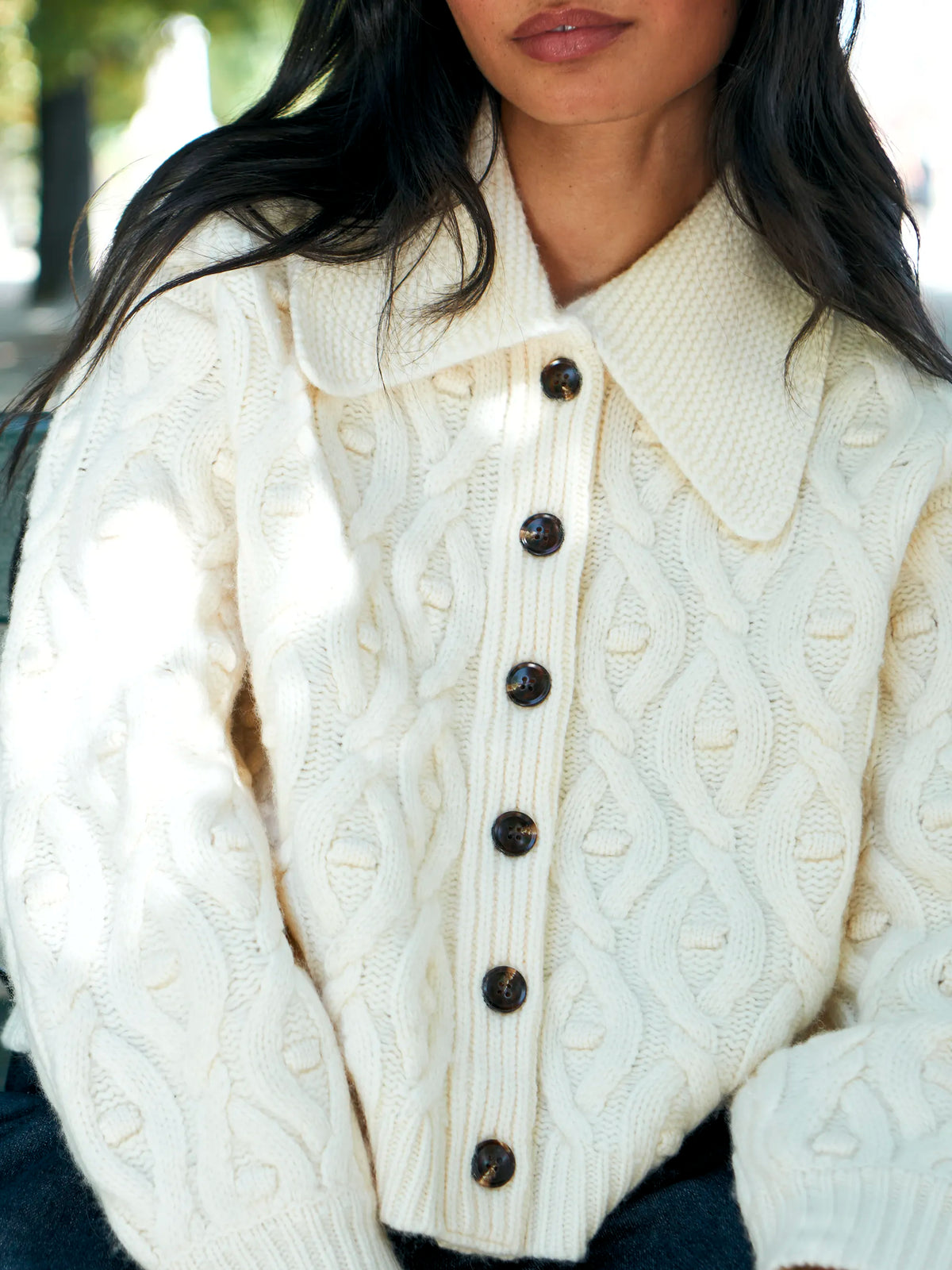 Cream Wool Cable Knit Cardigan