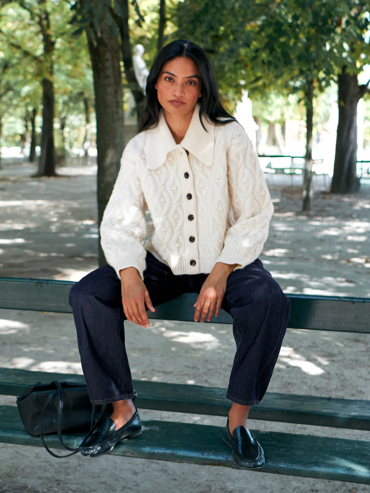 Cream Wool Cable Knit Cardigan