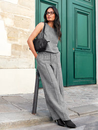 Mono Check Wide Leg Trousers With Wool