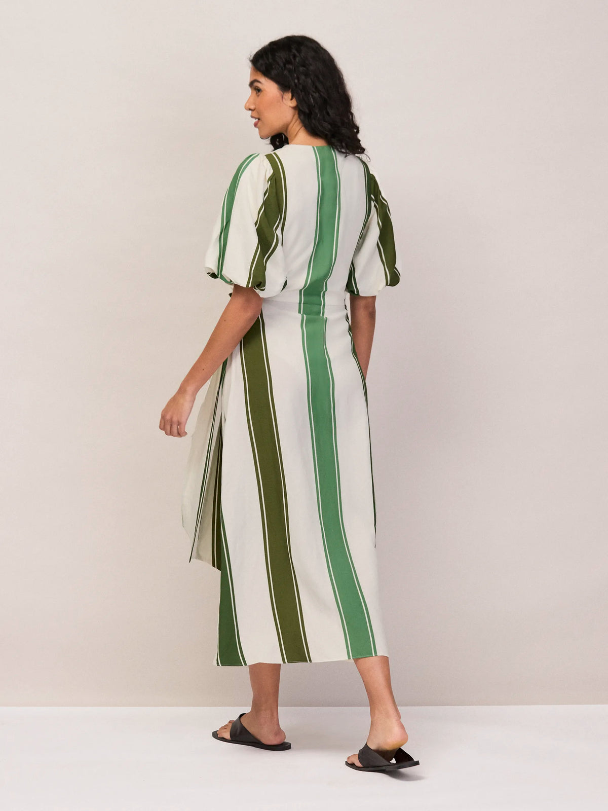 Green Stripe Linen Wrap Dress Linen Resort Holiday