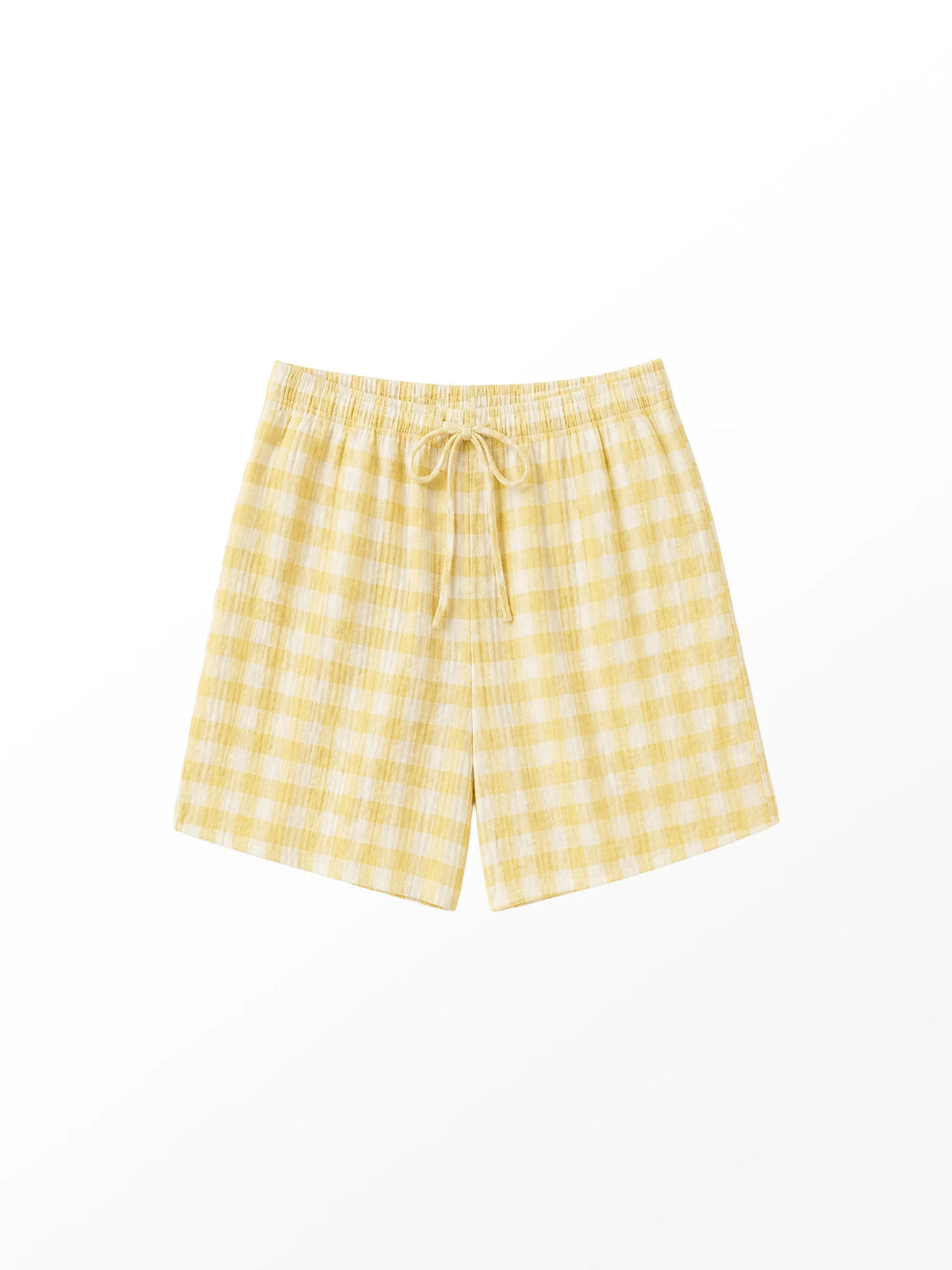 Yellow Cheesecloth Check Shorts
