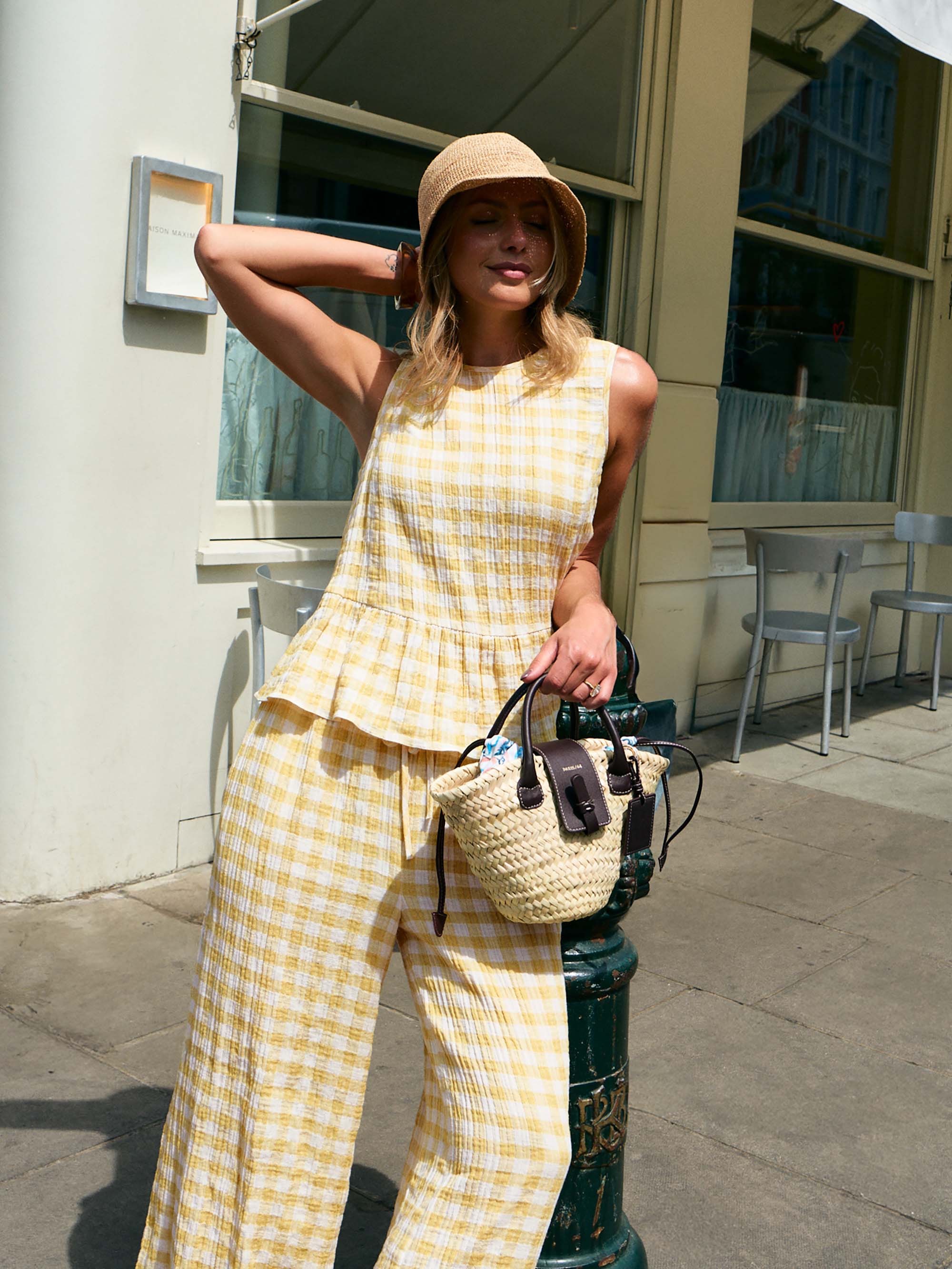 Lemon-Yellow Check Cheesecloth Peplum Top | Ro&Zo