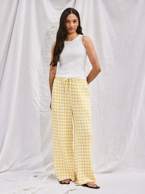 Yellow Check Cheesecloth Trousers