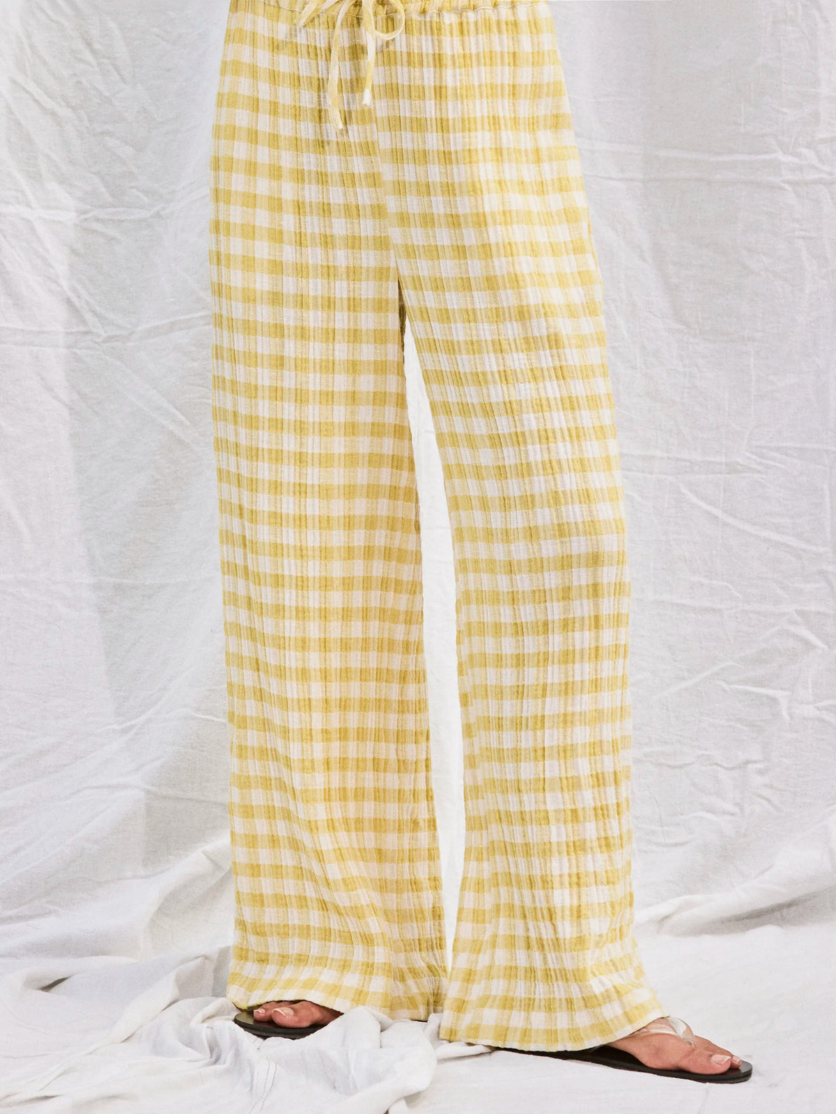 Yellow Check Cheesecloth Trousers