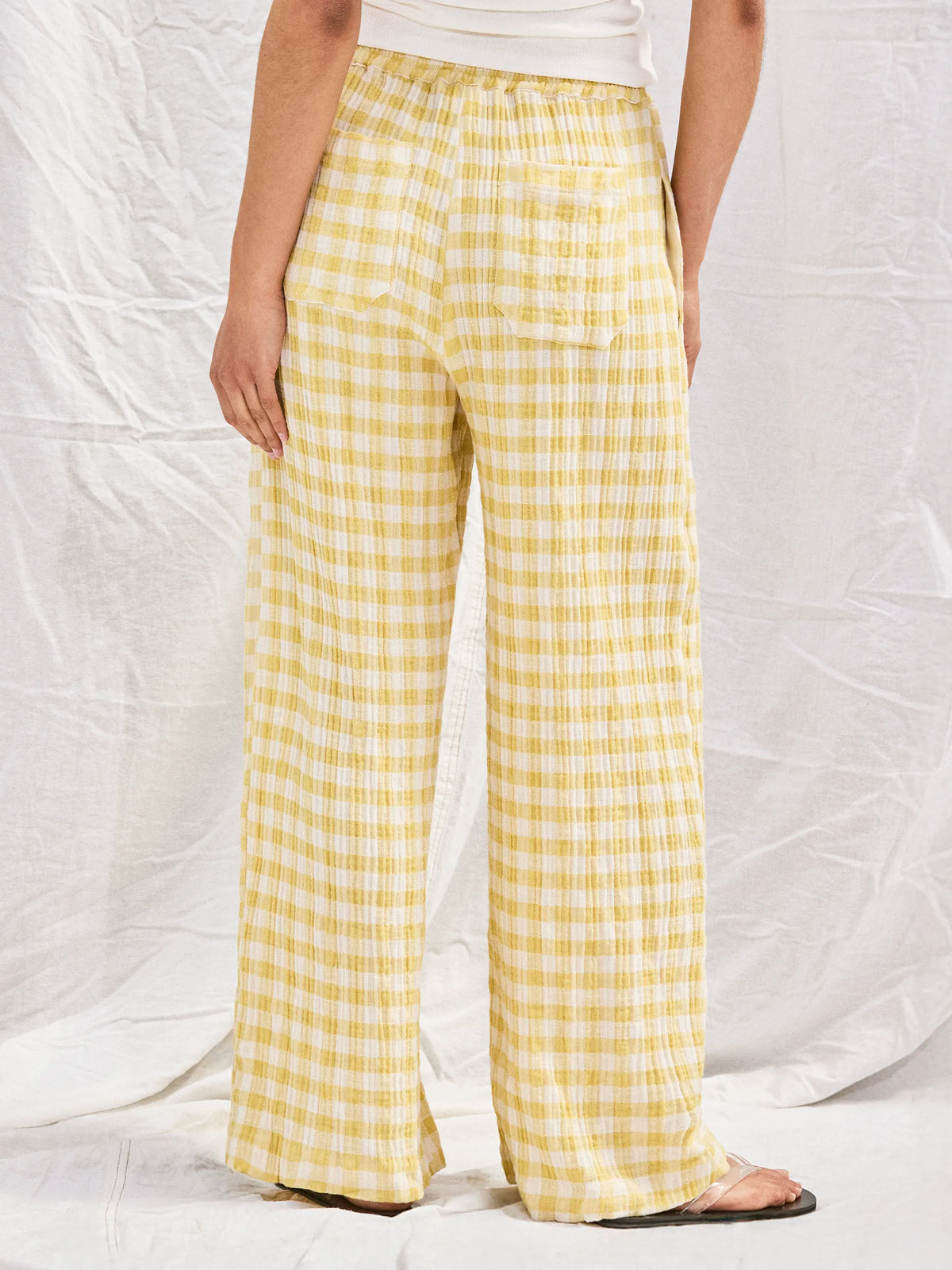 Yellow Check Cheesecloth Trousers