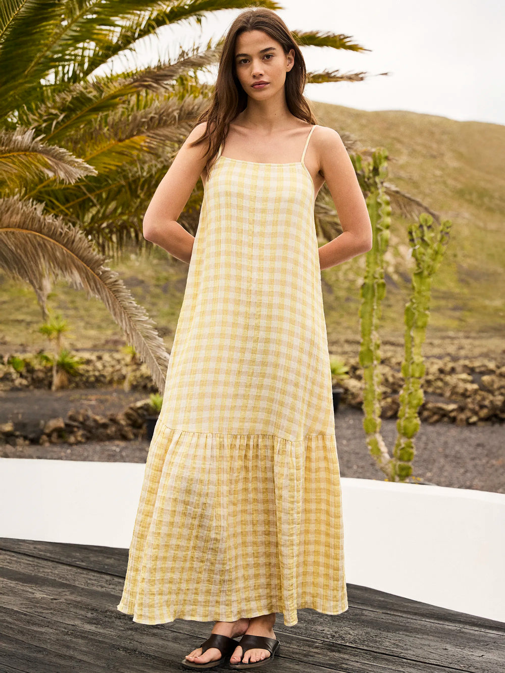 Petite Lemon-Yellow Cheesecloth Check Tiered Dress – Ro&Zo