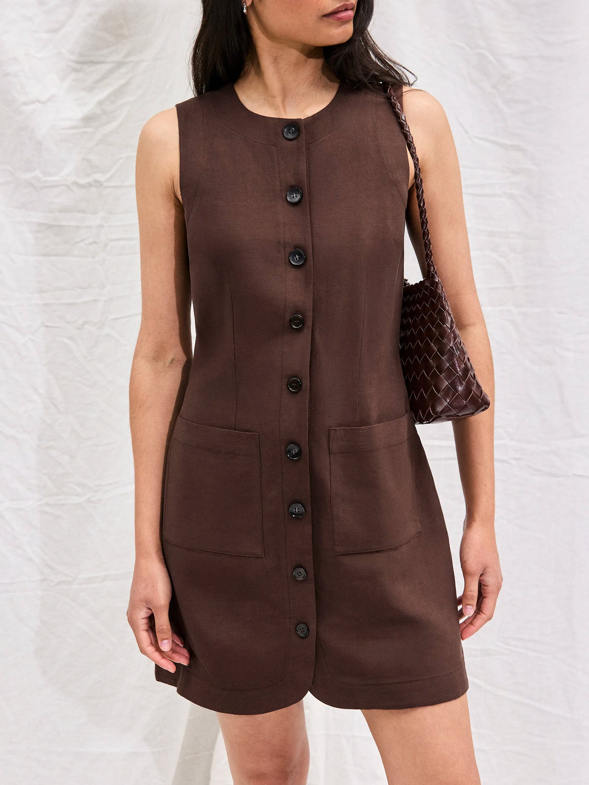 Chocolate Brown Button Through Dress With Linen