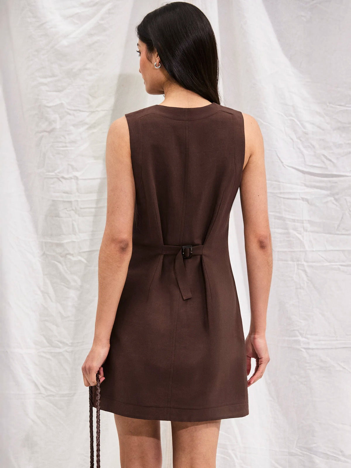 Chocolate Brown Button Through Dress With Linen