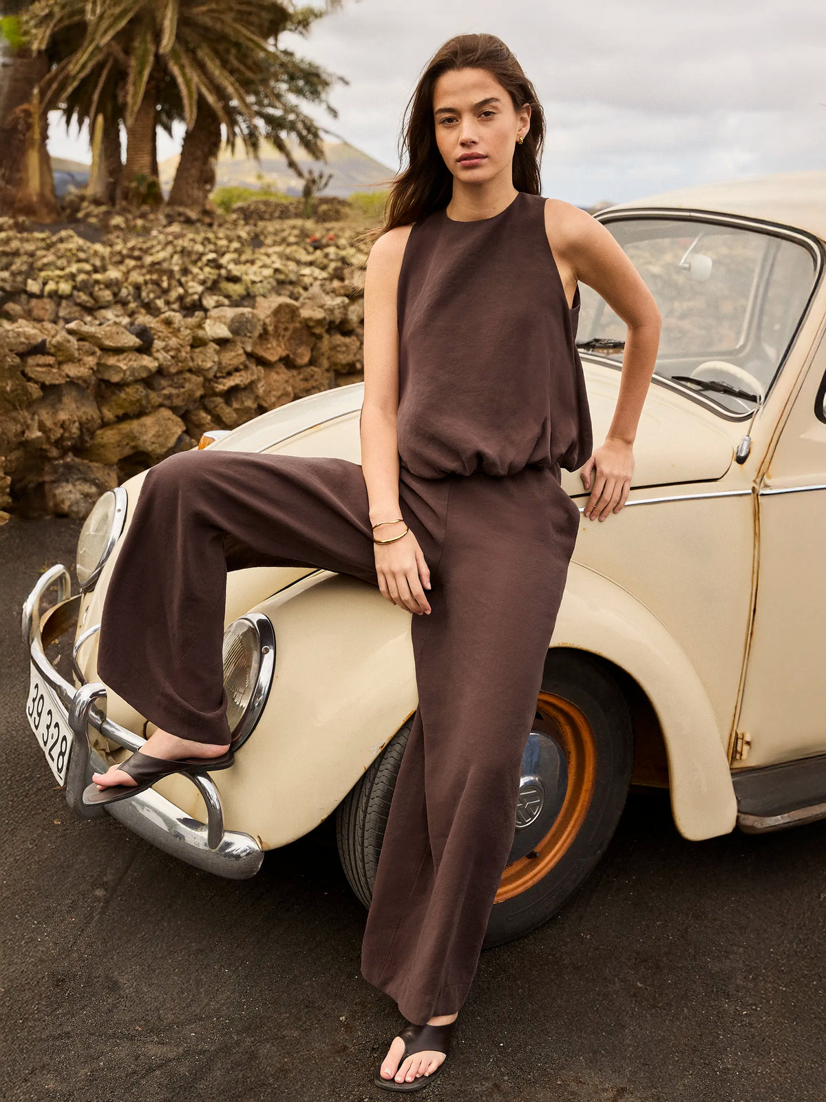 Brown Bubble Hem Top Co-Ord Summer Resort