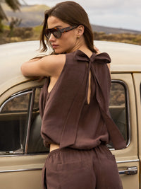 Brown Bubble Hem Top Co-Ord Summer Resort
