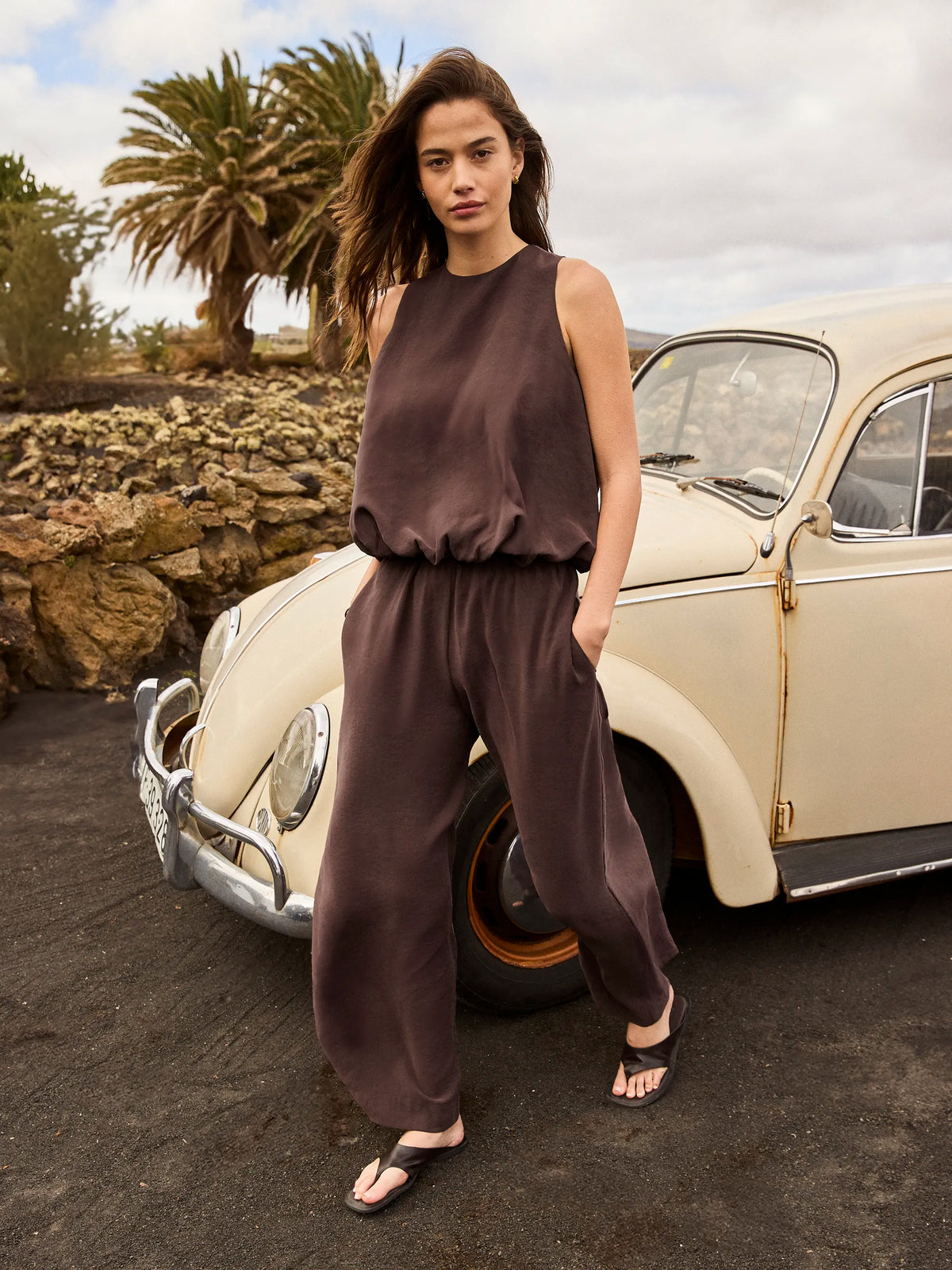 Brown Drawstring Trousers Co_ord Summer Set