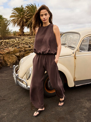 Brown Drawstring Trousers Co_ord Summer Set