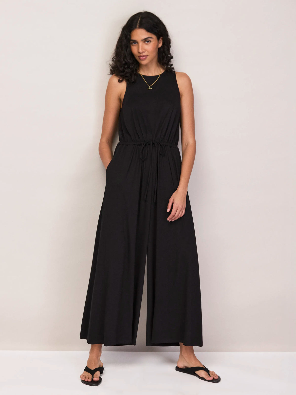 Black Jersey Drawstring Jumpsuit