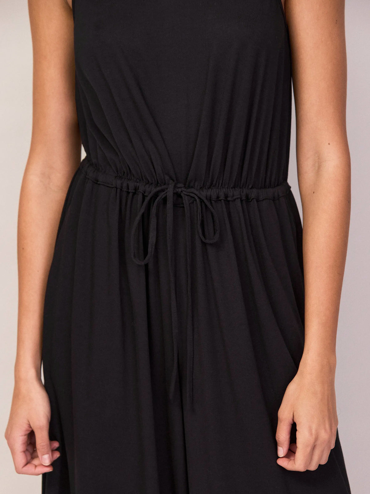 Black Jersey Drawstring Jumpsuit