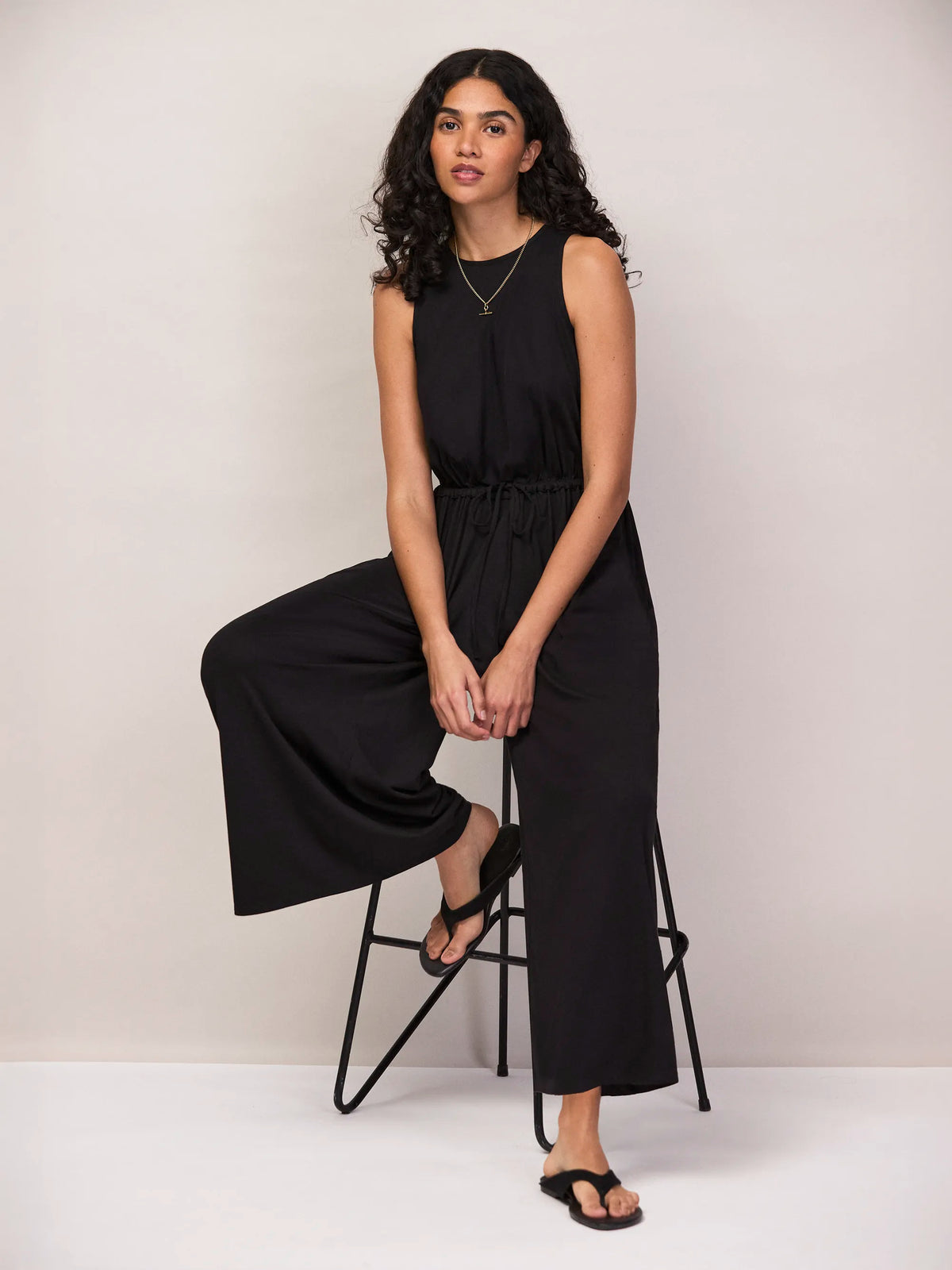 Black Jersey Drawstring Jumpsuit