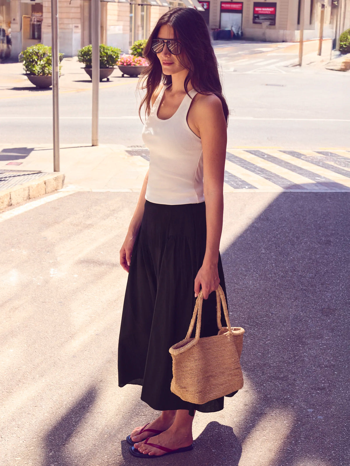 Petite Black Cotton Gathered Skirt