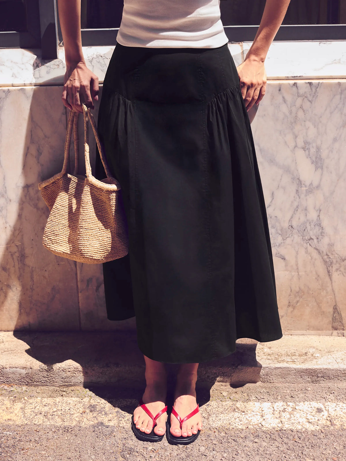 Petite Black Cotton Gathered Skirt