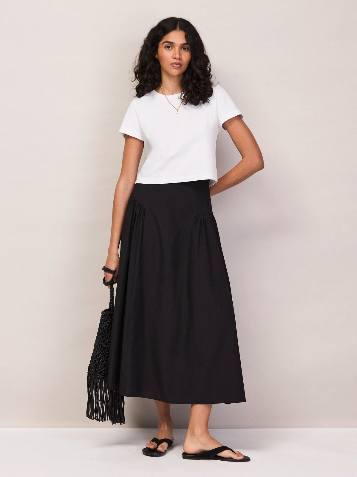Black Cotton Gathered Skirt