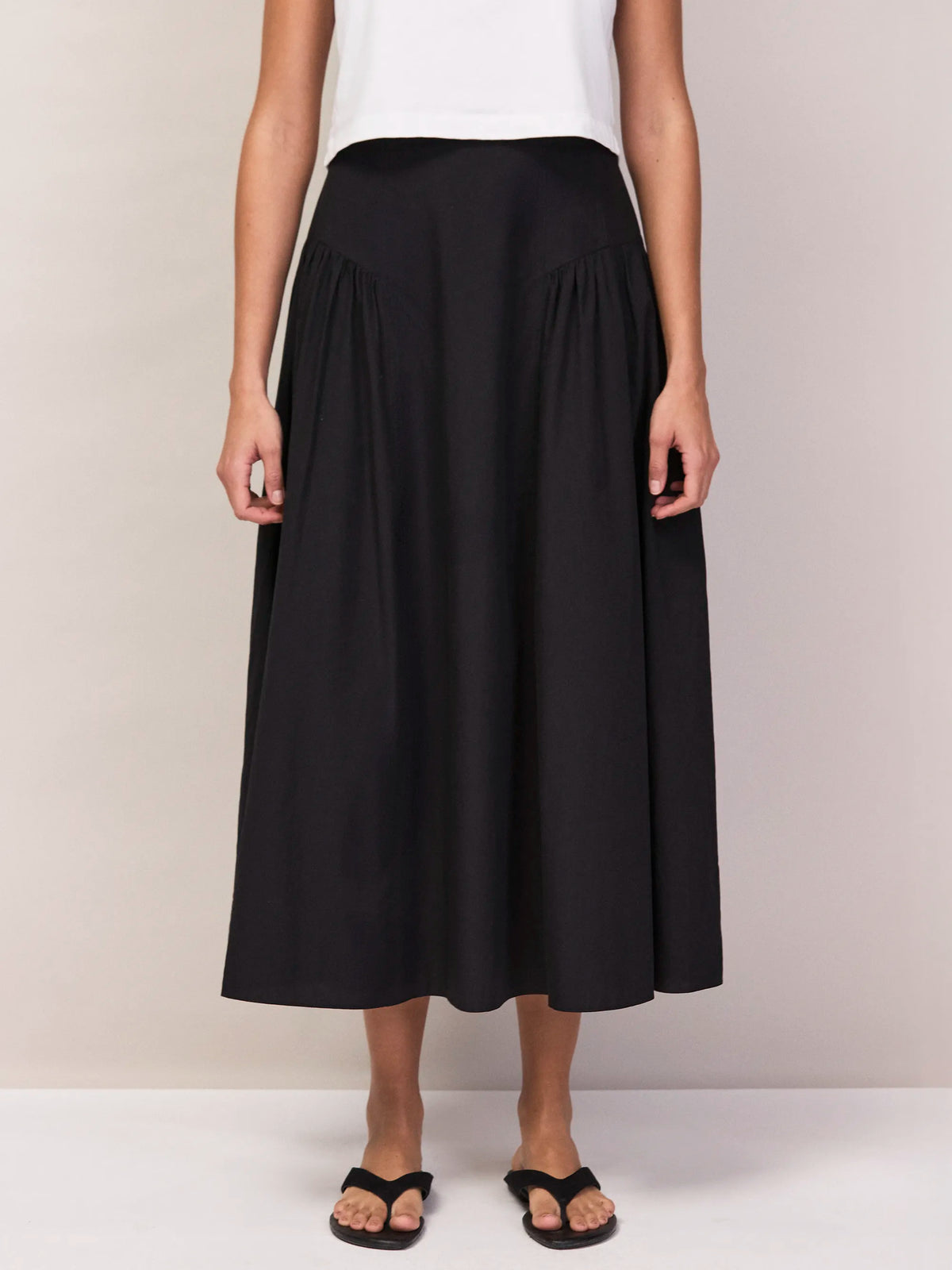 Black Cotton Gathered Skirt