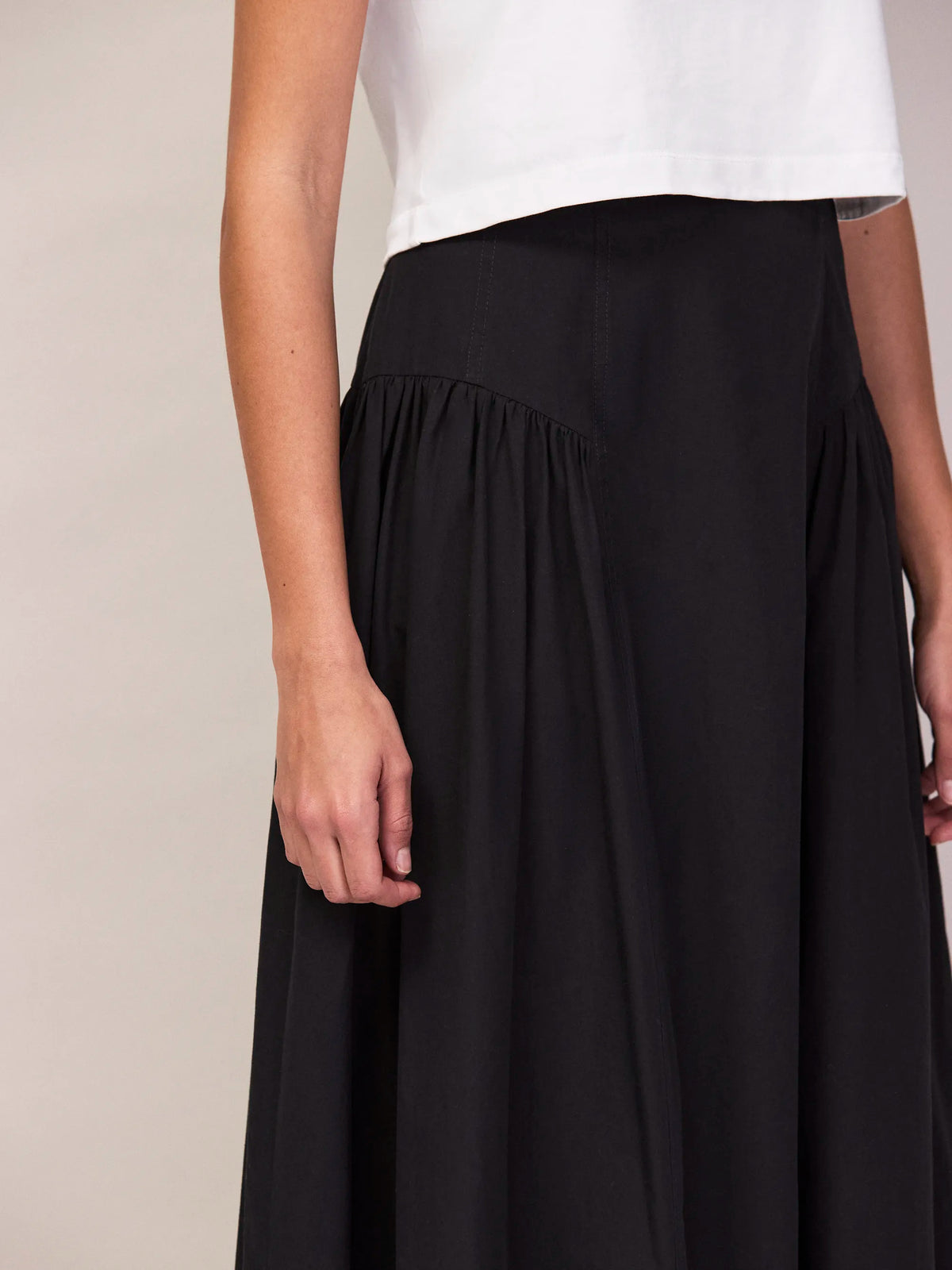 Black Cotton Gathered Skirt
