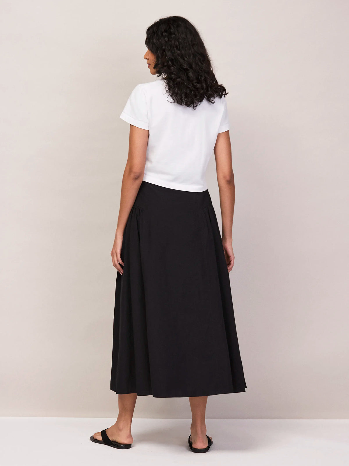Black Cotton Gathered Skirt