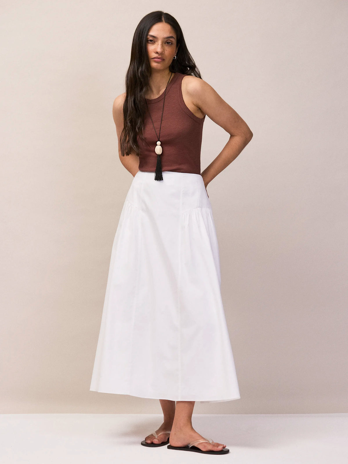 White Cotton Gathered Skirt