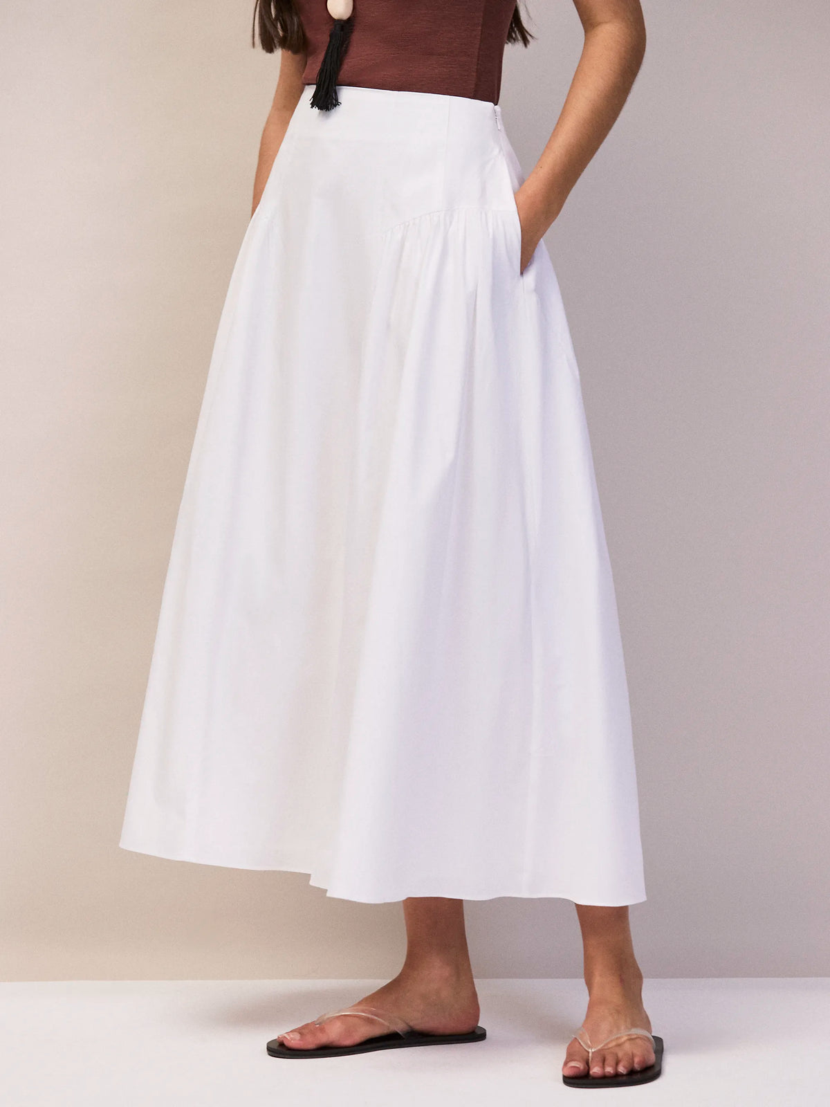 White Cotton Gathered Skirt