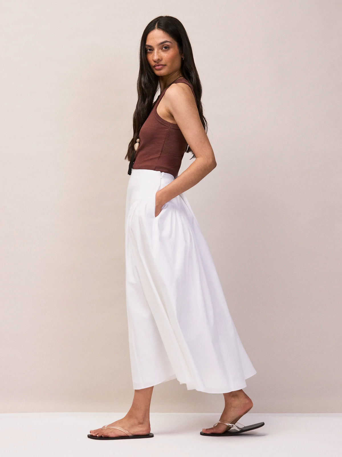White Cotton Gathered Skirt