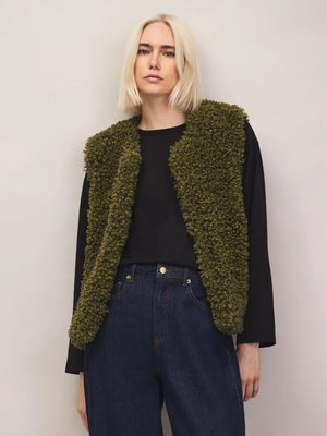 Olive faux shearling gilet