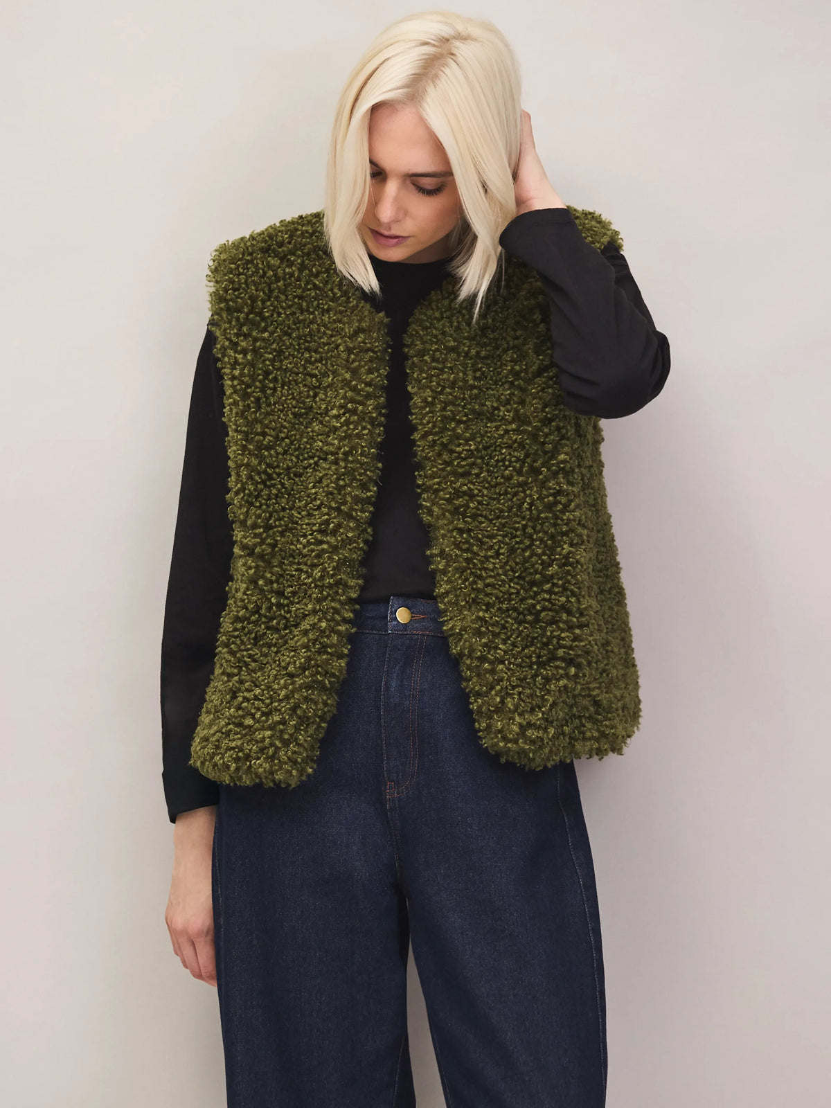 Olive faux shearling gilet