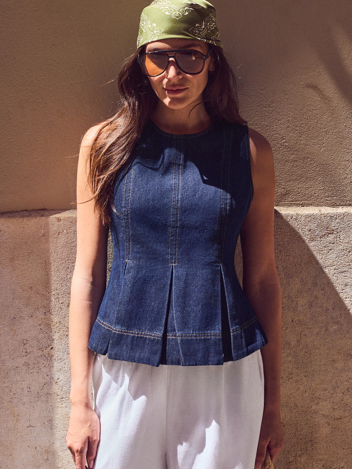 Indigo denim peplum top