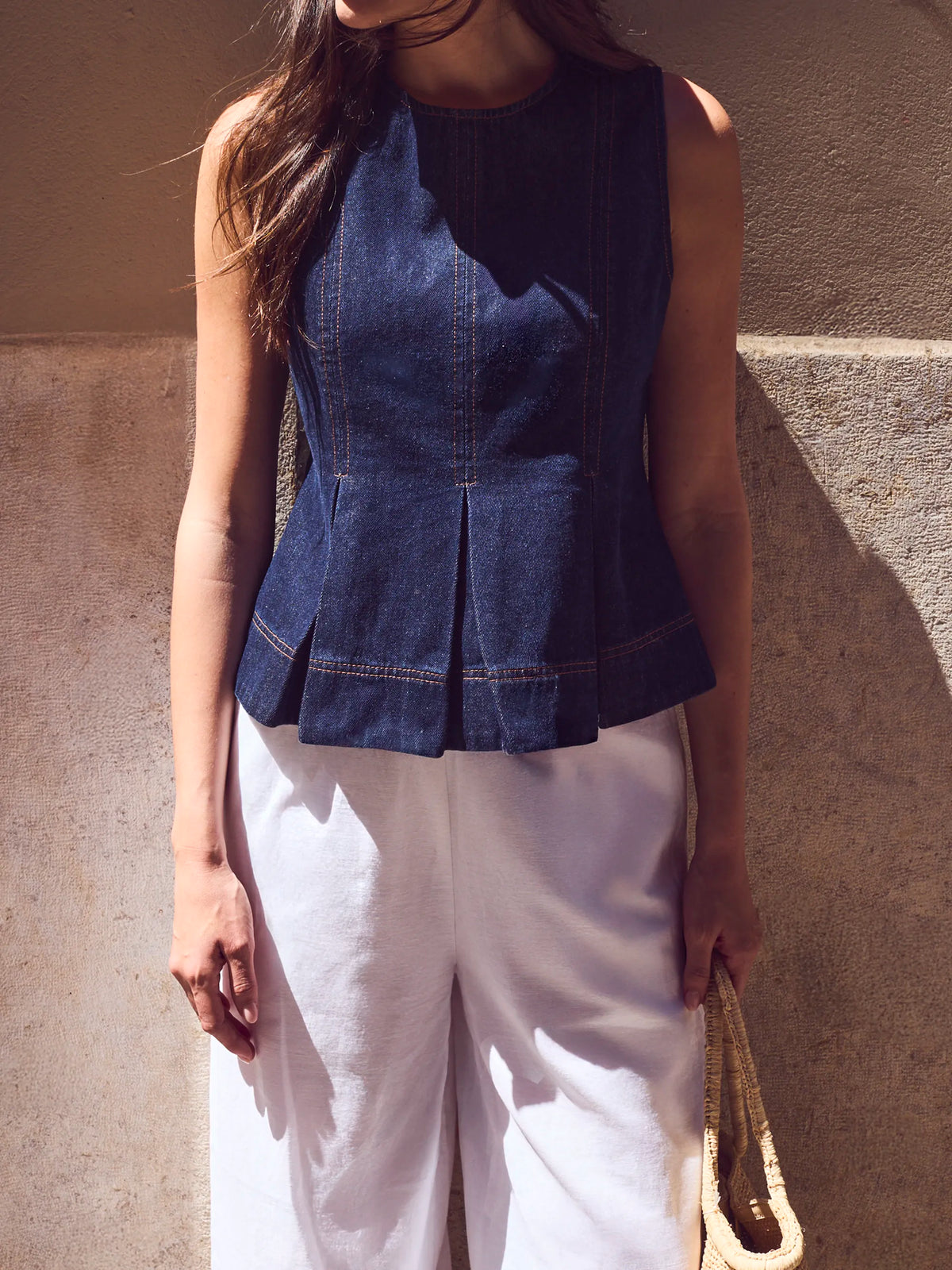 Indigo denim peplum top