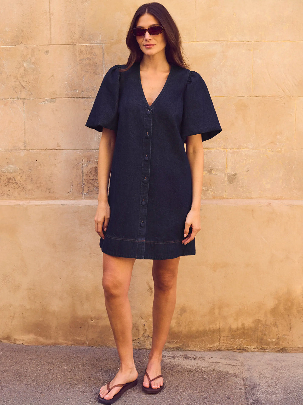 Indigo Denim Button-Through Mini Dress – Ro&Zo