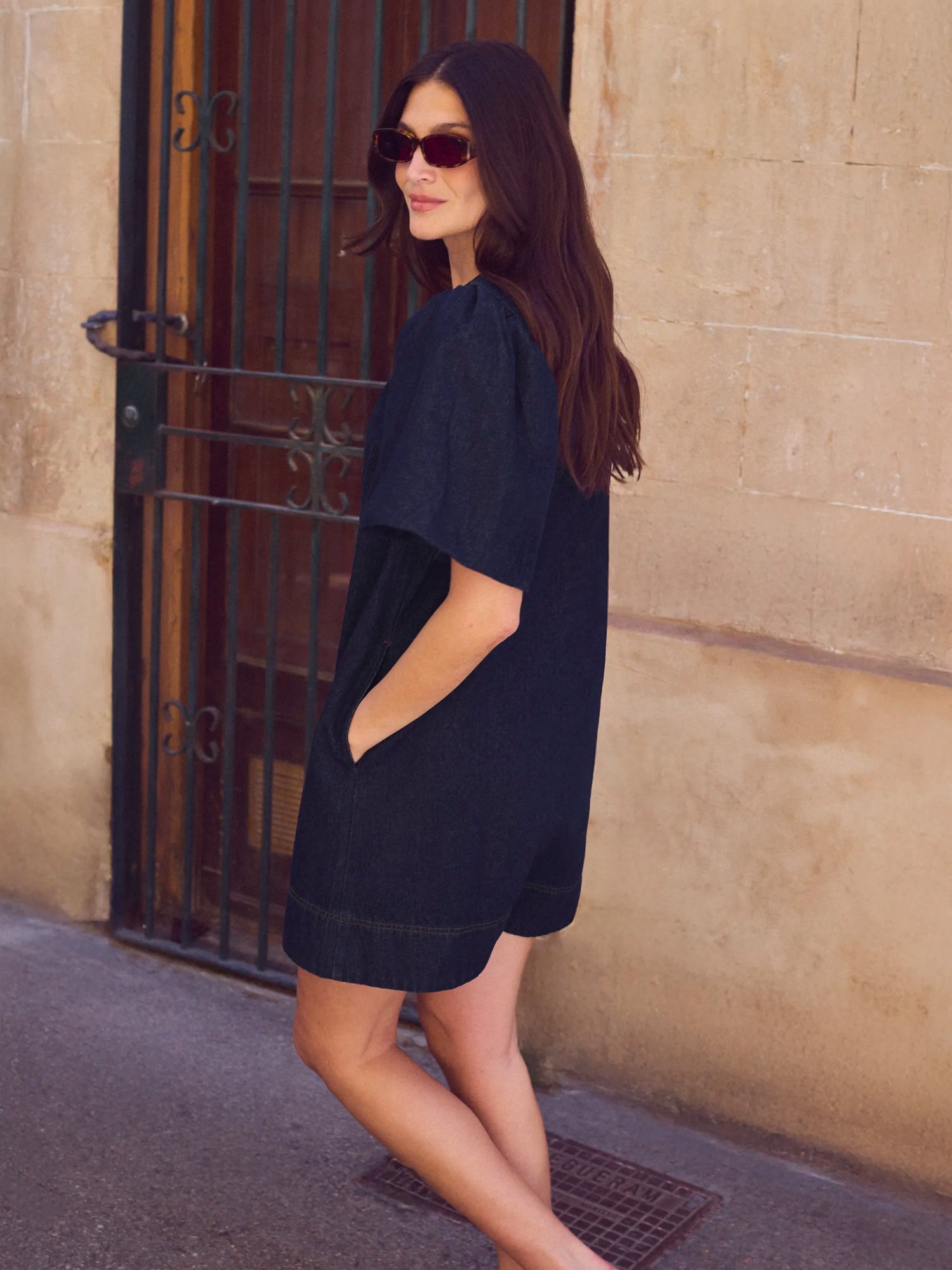Indigo denim mini dress