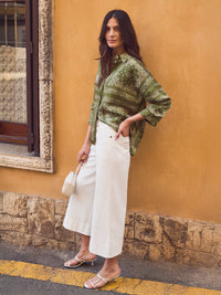 White cotton wide-leg culottes