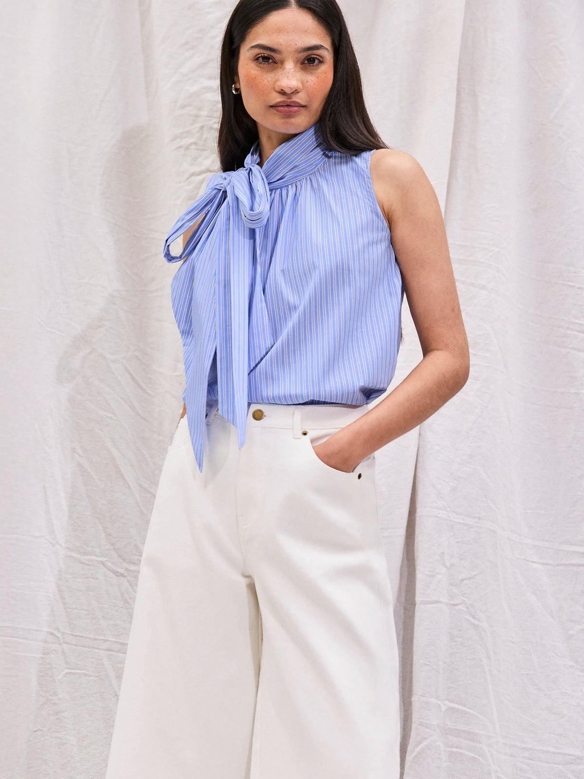 White cotton wide-leg culottes