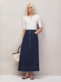 Dark wash denim maxi skirt