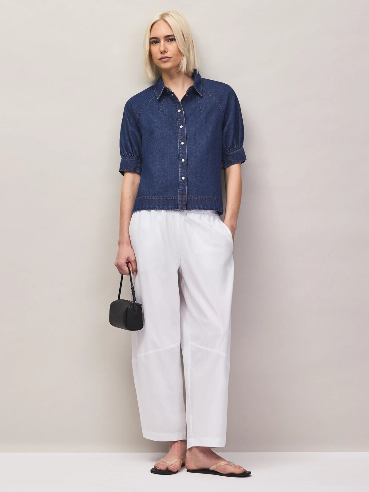 Indigo denim puff sleeve shirt