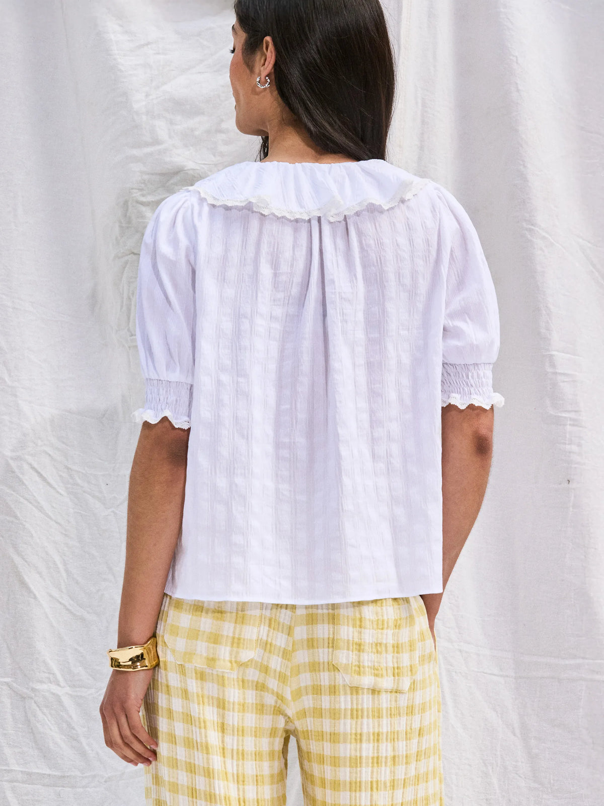 White Lace Trim Top Cotton Rich 
