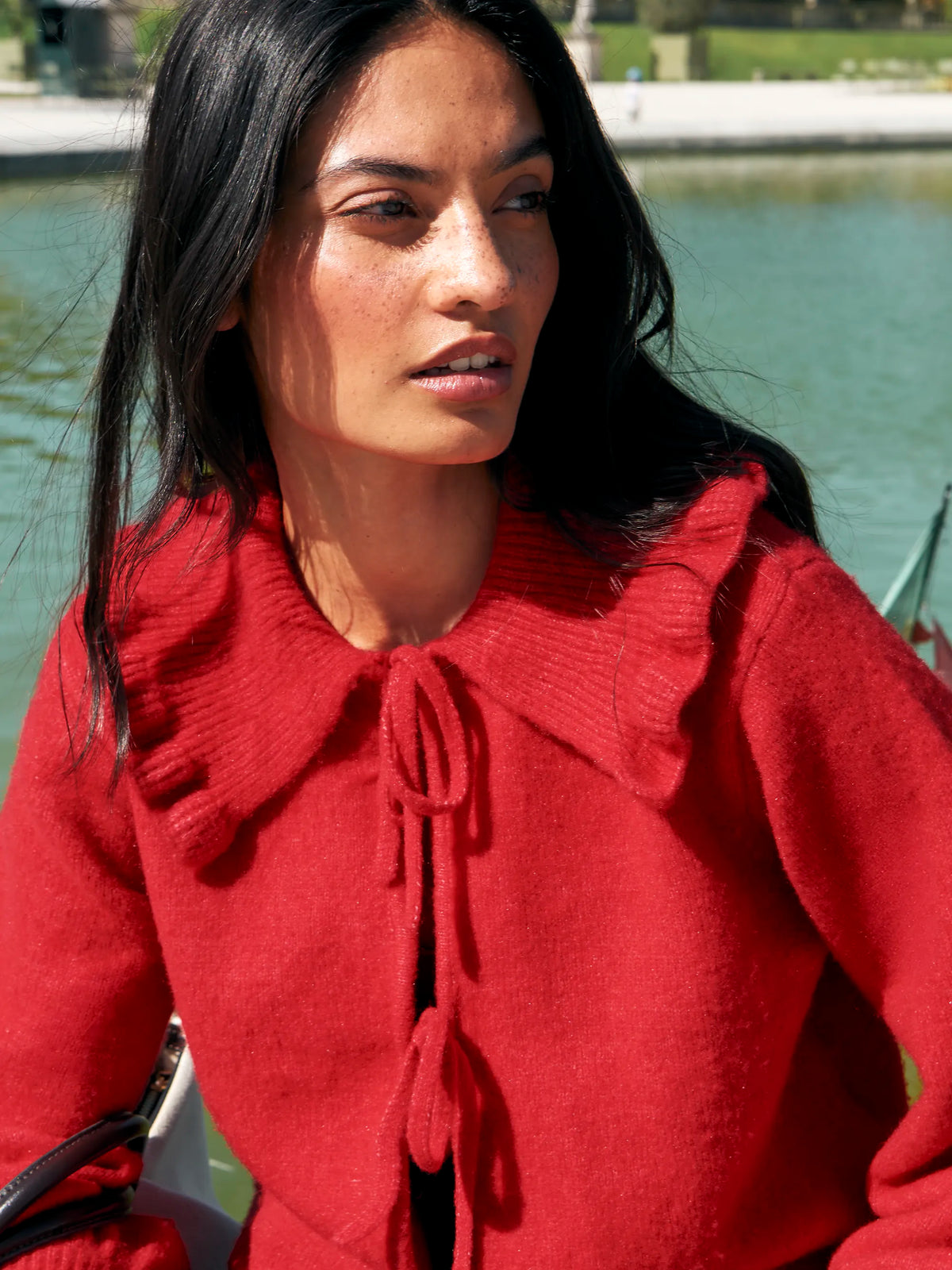 Red Tie Front Cardigan With Wool