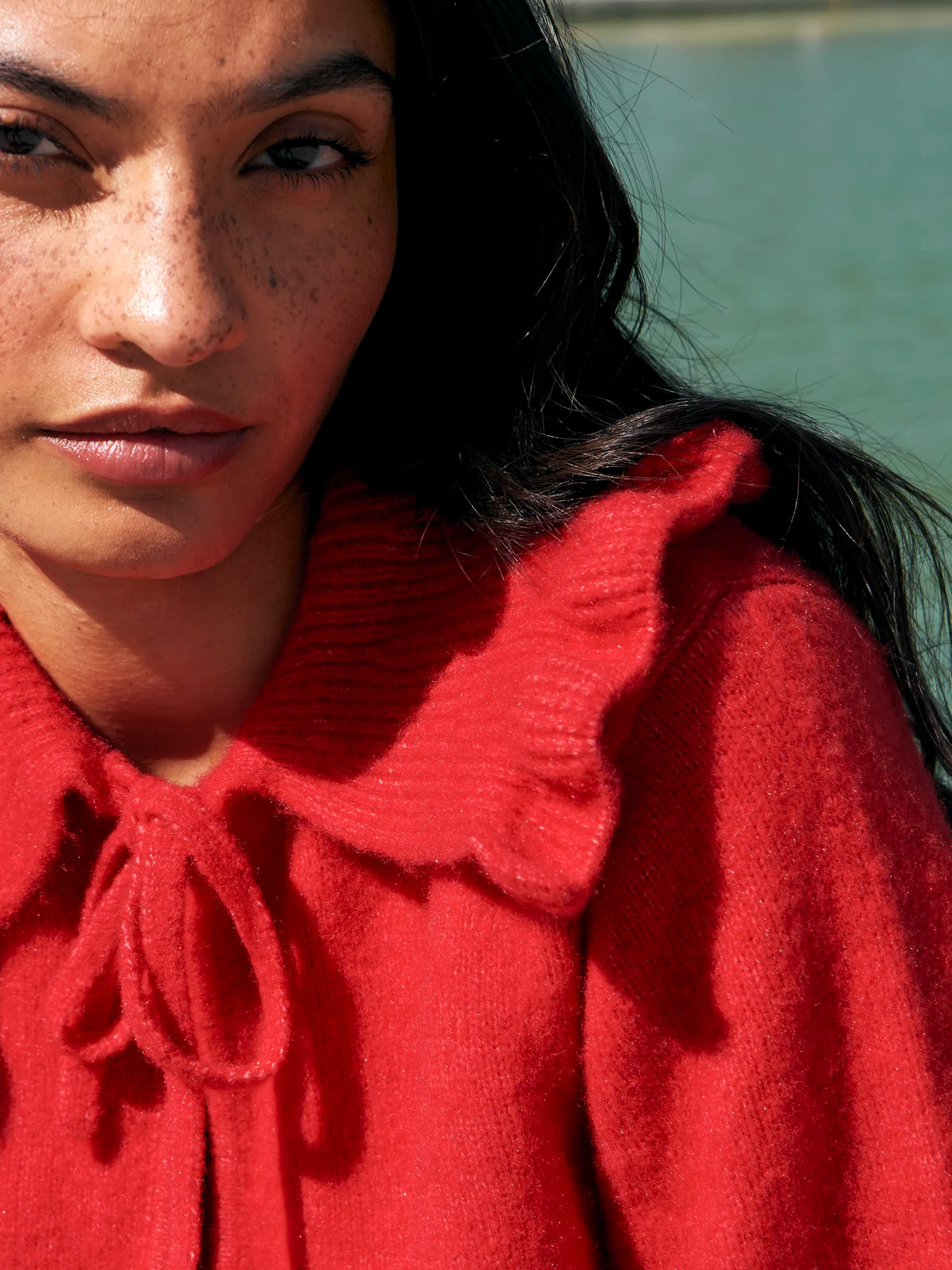 Red Tie Front Cardigan With Wool