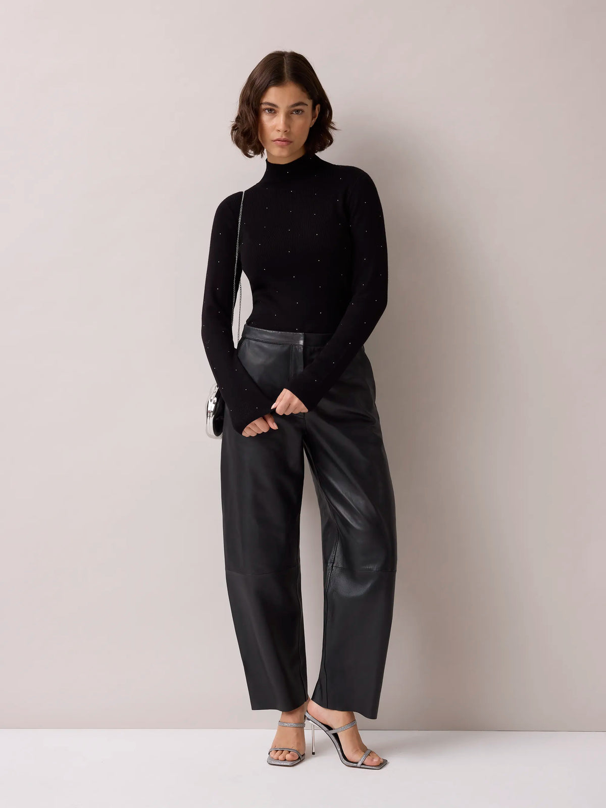 Black Sparkle Knit Roll Neck Top