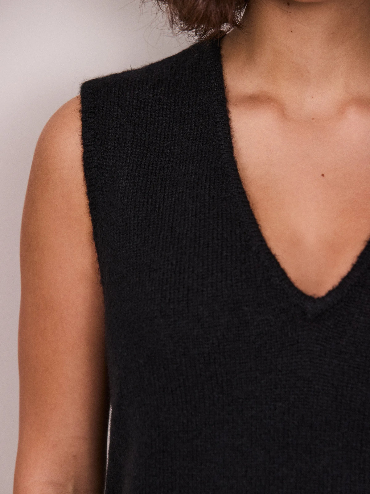 Black Feather Trim Knit Vest