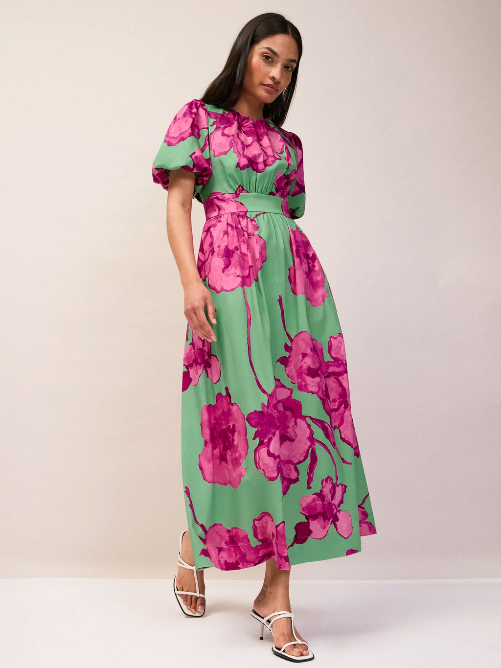 Seraphina Pink And Green Floral Puff Sleeve Dress – Ro&Zo
