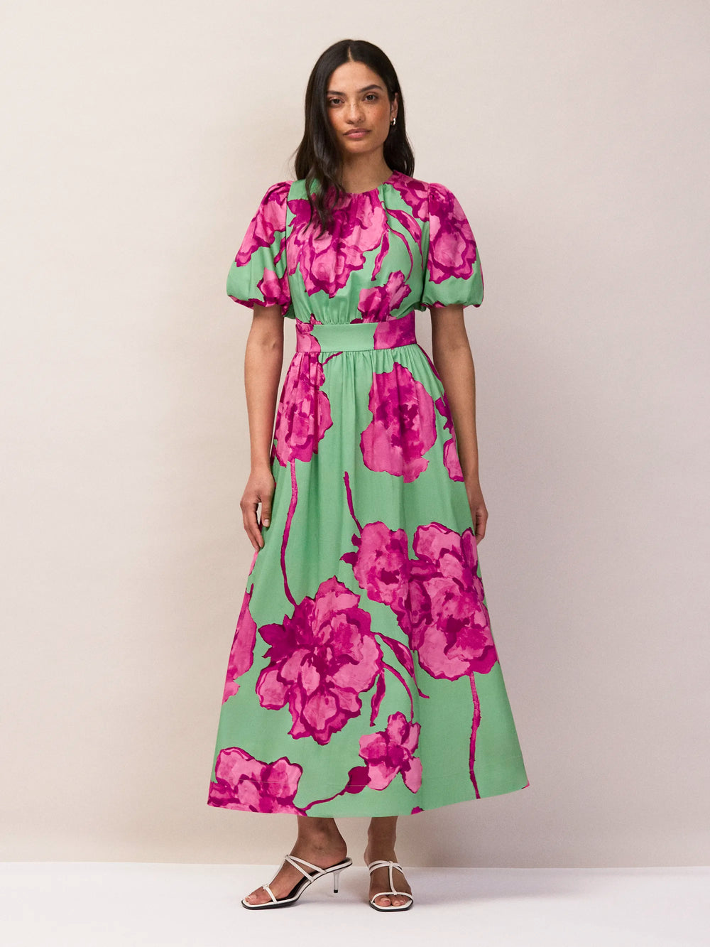 Seraphina Pink And Green Floral Puff Sleeve Dress Ro&Zo Seraphina Pink And Green Floral Puff Sleeve Dress Ro&Zo