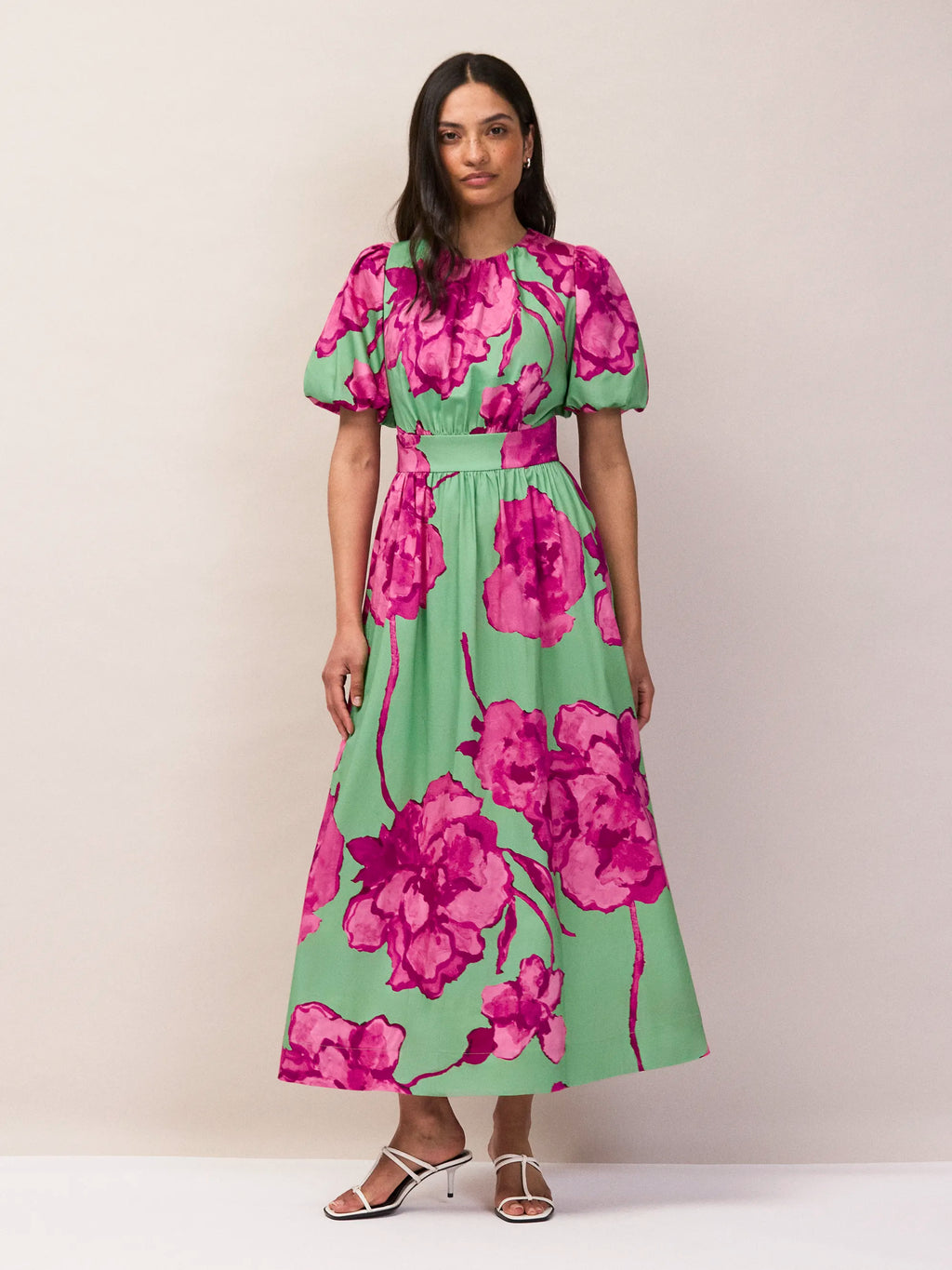 Petite Seraphina Pink Floral Puff Sleeve Dress